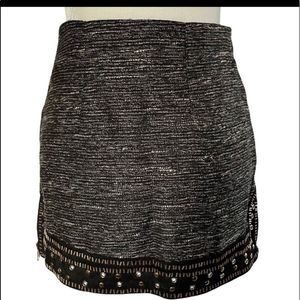 Anthropologie English Rose New Beaded Grommet Hem Side Zip Tweed Mini Skirt